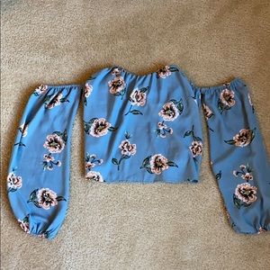 Blue off the shoulder floral top